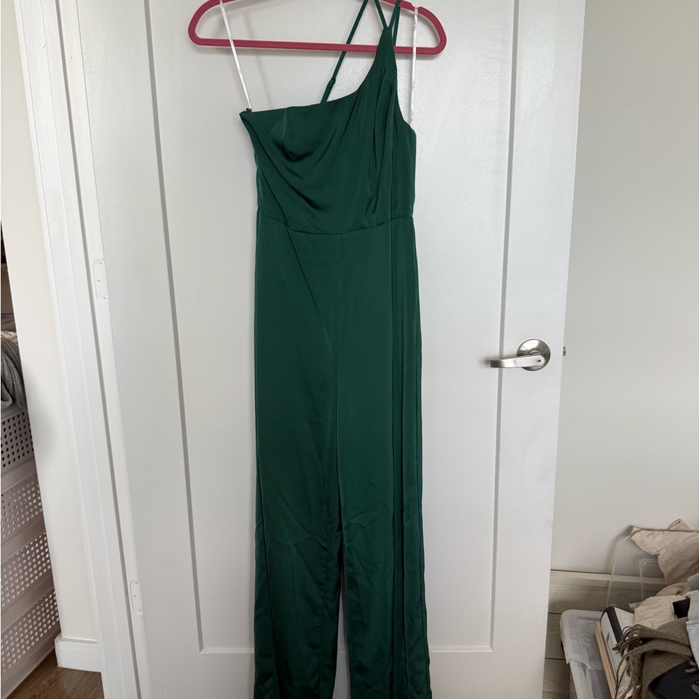 Lulu's Emerald Green One-Shoulder Jumpsuit